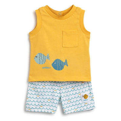 Boys White and Green Singlet with Short Pants